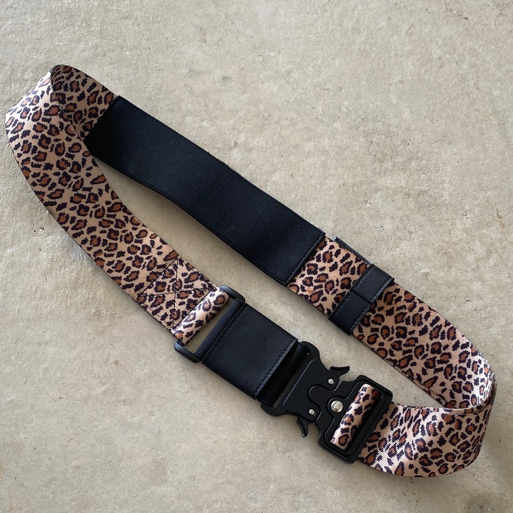 Leopard Print Elastic Cincha Belt with Black Hardware for Luggage Strap!
